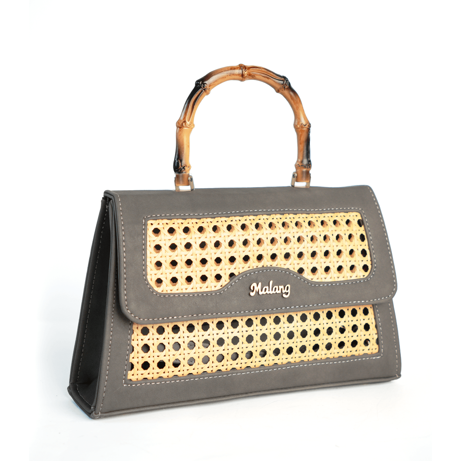 Grey Chilman bag at an angle showing its structured side