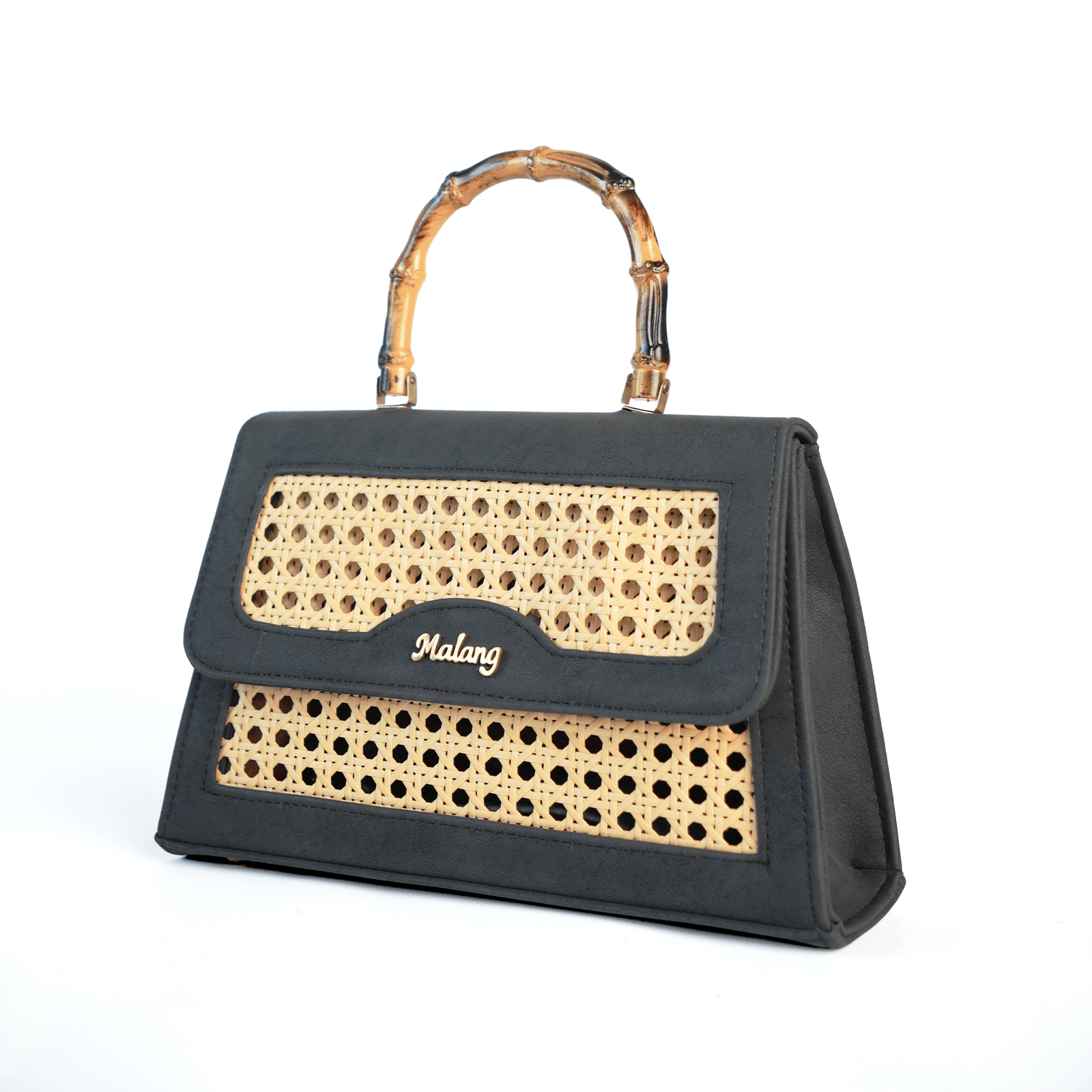 Black Chilman bag at an angle showing its structured side