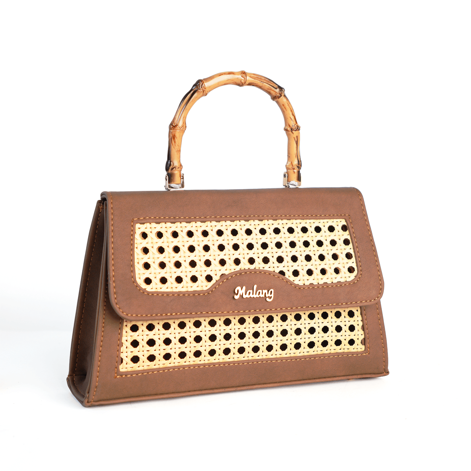 Brown Chilman bag at an angle showing its structured side
