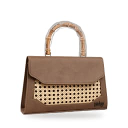 The Malang Envelope — brown cane and vegan-leather handbag with bamboo handle
