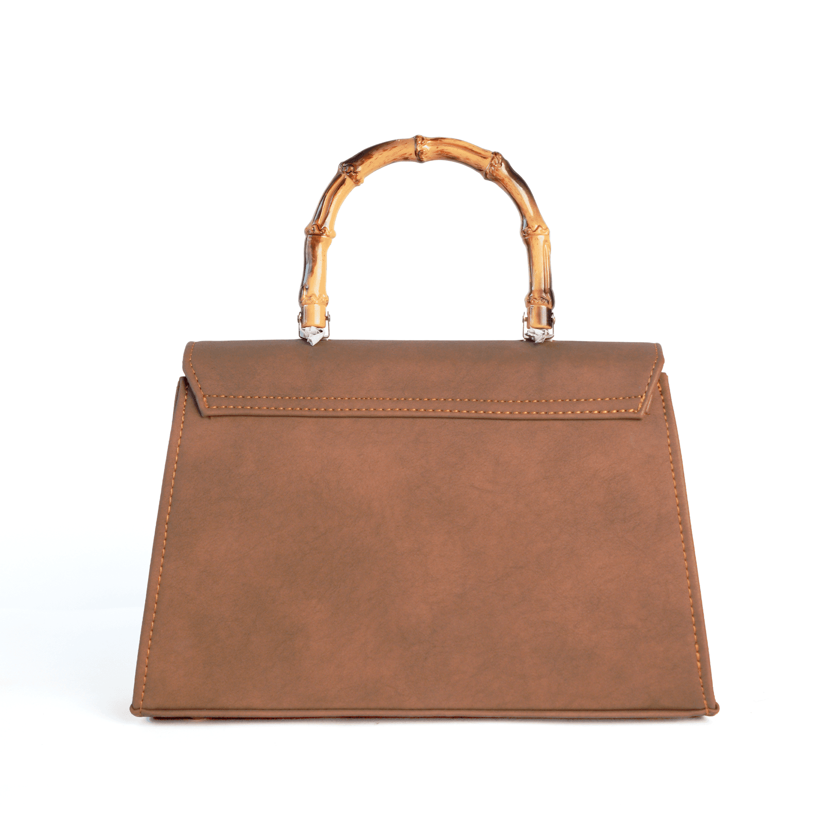 Brown Taaq bag back view in vegan leather