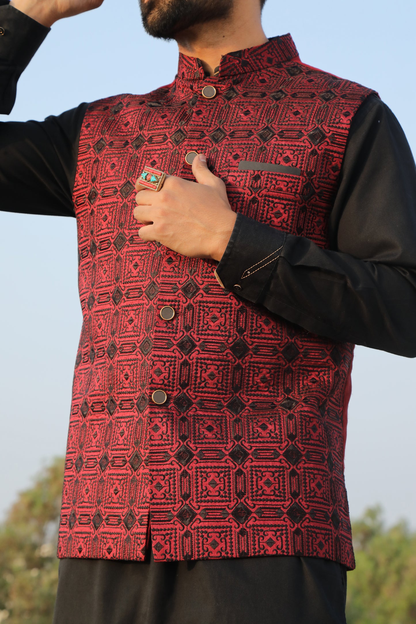 Malang East - Traditional Waistcoat (Red)